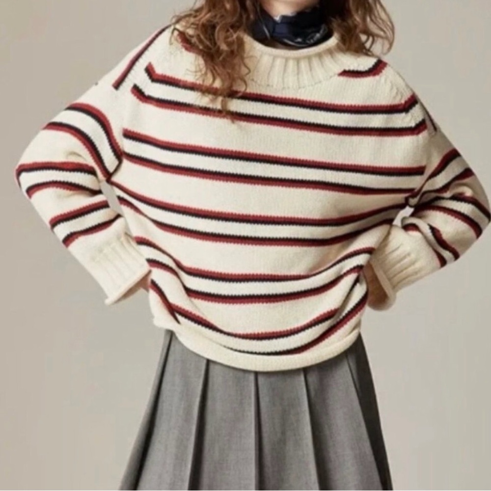 NTW- J Crew 2025 Rollneck (Cream Sweater with Black and Red Stripes)